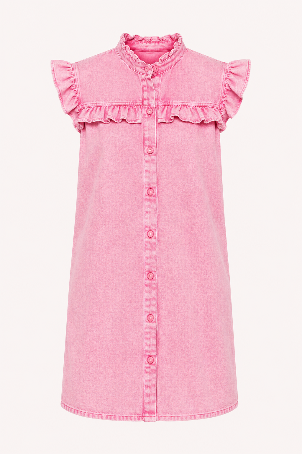 Vestido corto mujer denim volantes botones casual - Meike