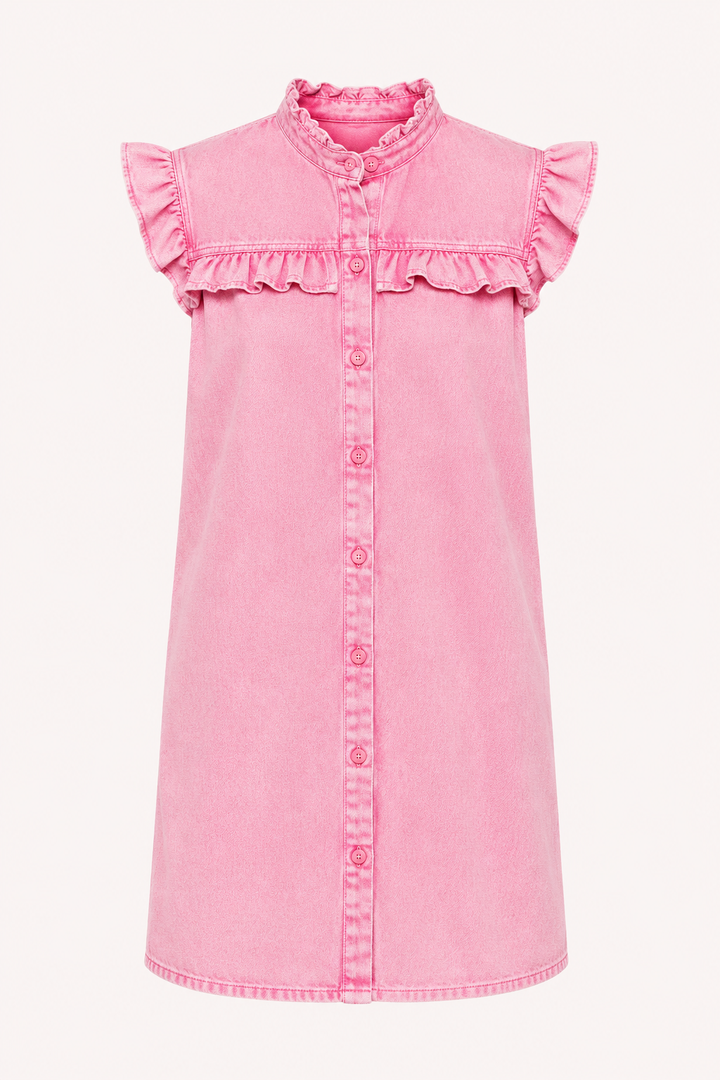 Vestido corto mujer denim volantes botones casual - Meike