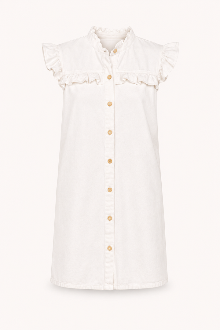 Vestido corto mujer denim volantes botones casual - Meike