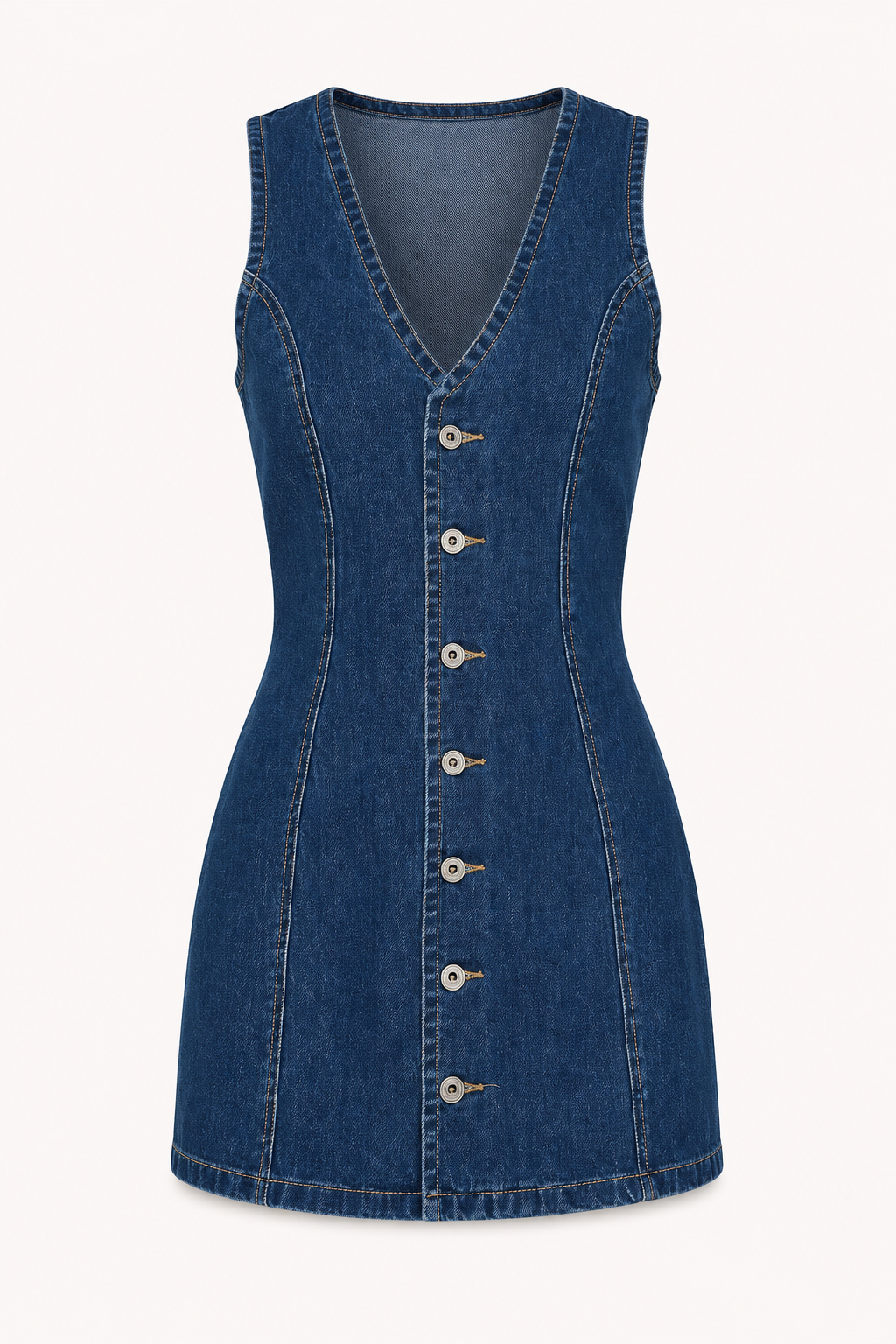 Vestido corto mujer denim botones escote V - Ilse