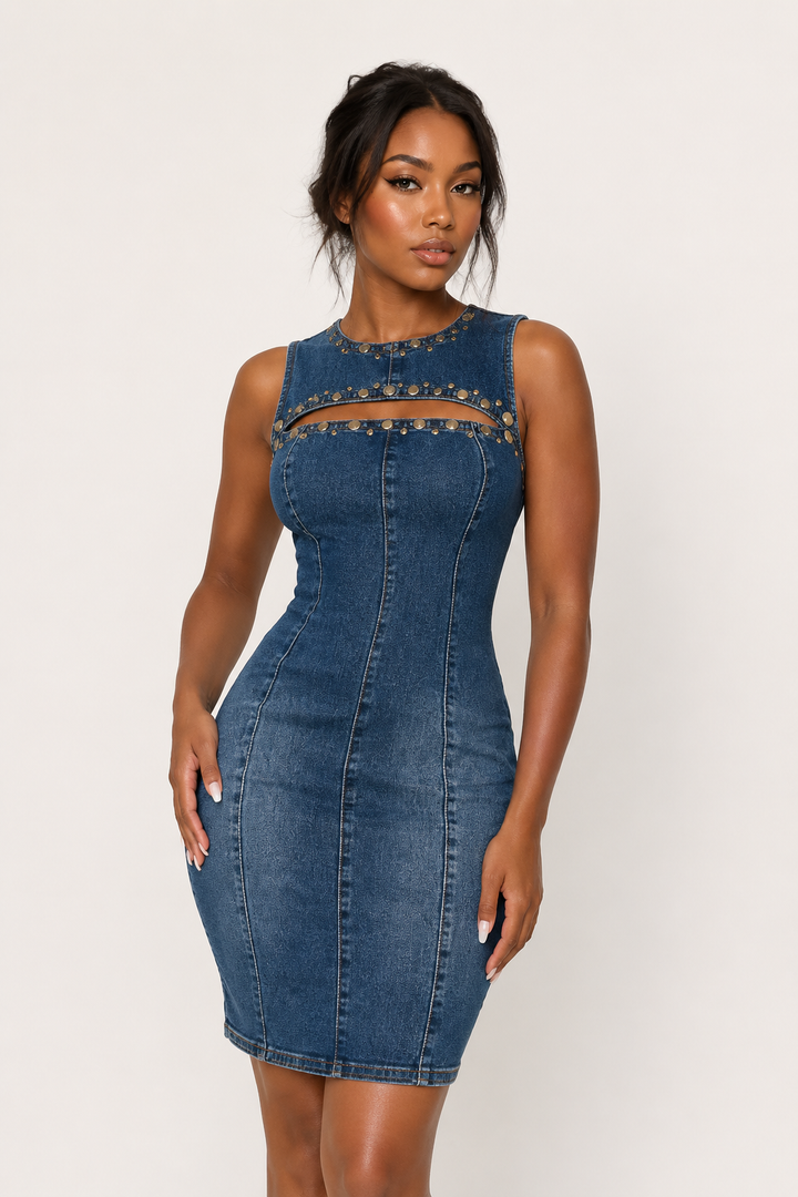 Vestido denim corto mujer detalles metálicos - Karol