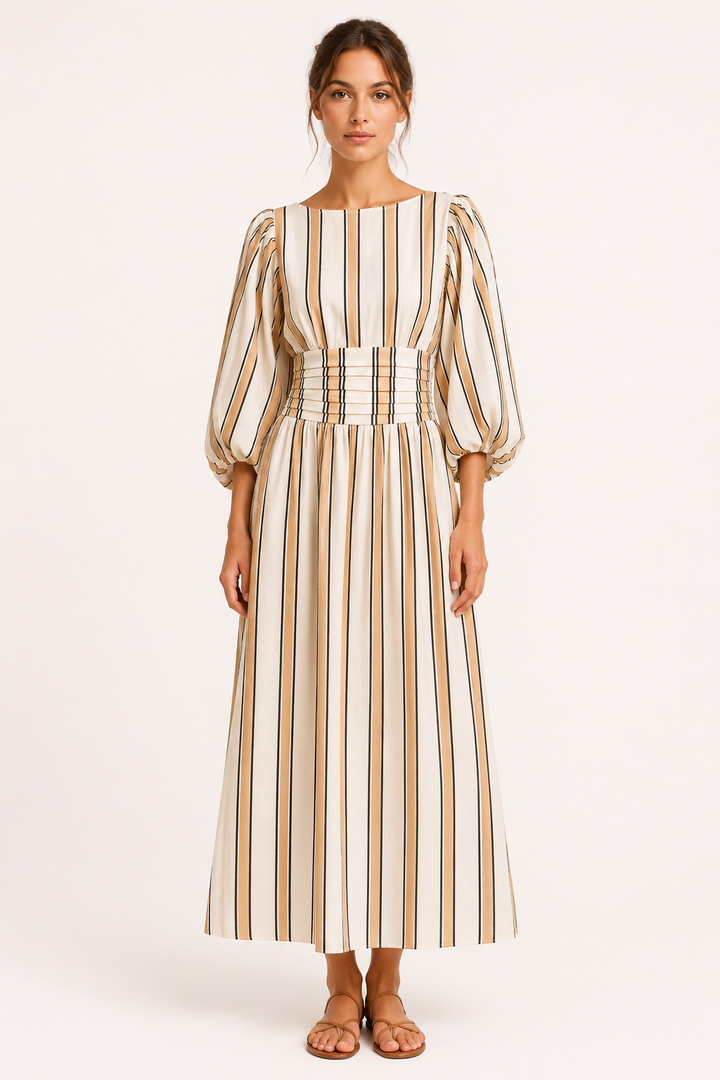 Vestido largo rayas mujer manga abullonada - Larissa