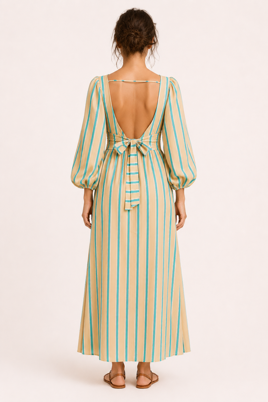 Vestido largo rayas mujer manga abullonada - Larissa