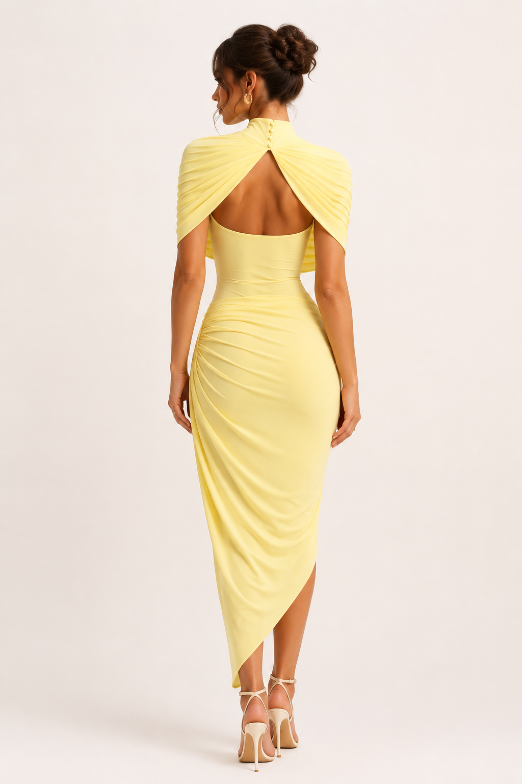 Vestido midi mujer invitada boda elegante cuello alto - Katja