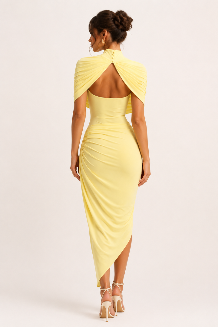 Vestido midi mujer invitada boda elegante cuello alto - Katja