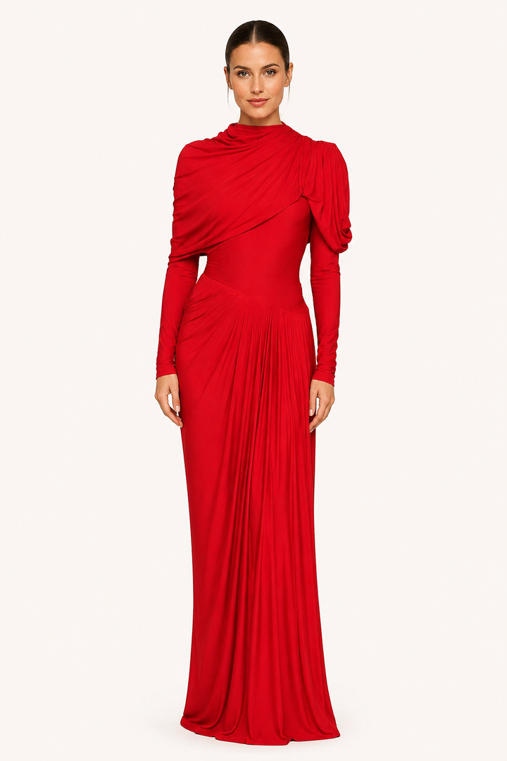 Vestido largo mujer elegante manga larga ajuste entallado - Sonhia