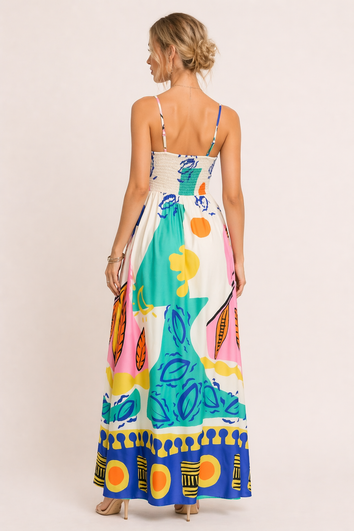 Vestido largo estampado tirantes abertura mujer verano - Aroa