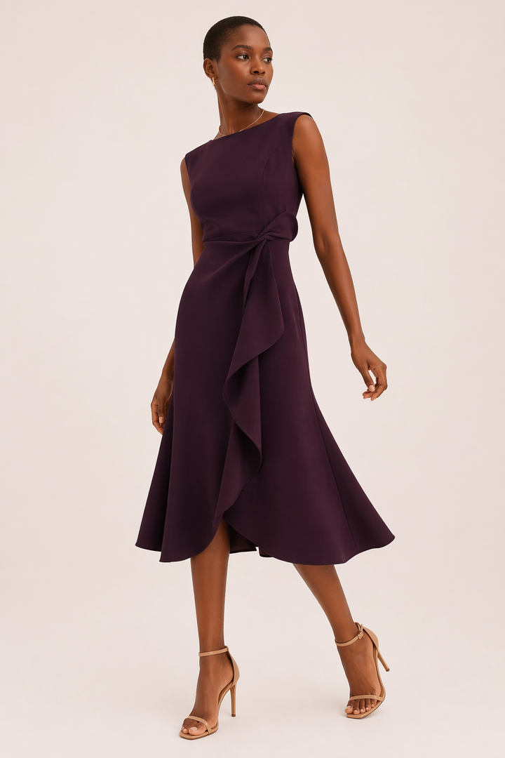 Vestido midi mujer elegante entallado abertura - Mireia