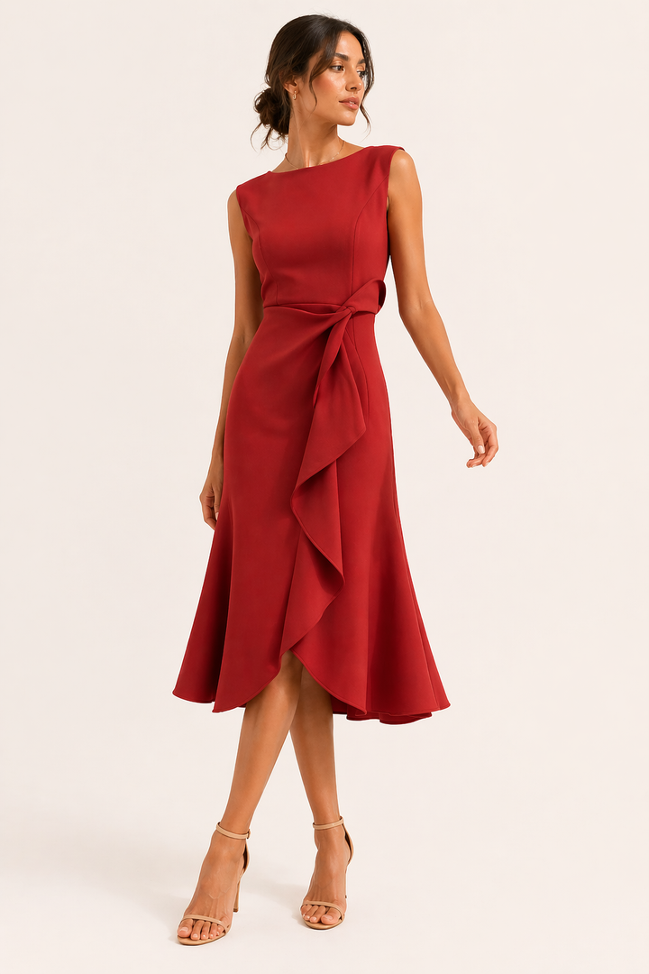 Vestido midi mujer elegante entallado abertura - Mireia