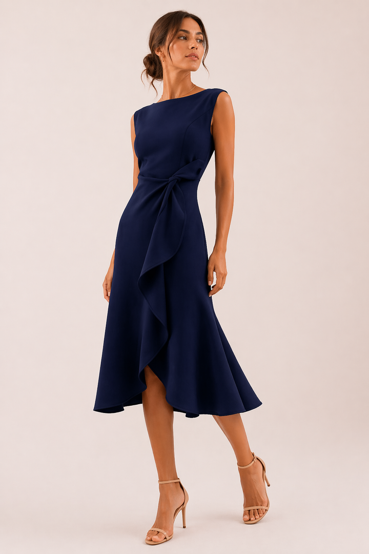 Vestido midi mujer elegante entallado abertura - Mireia