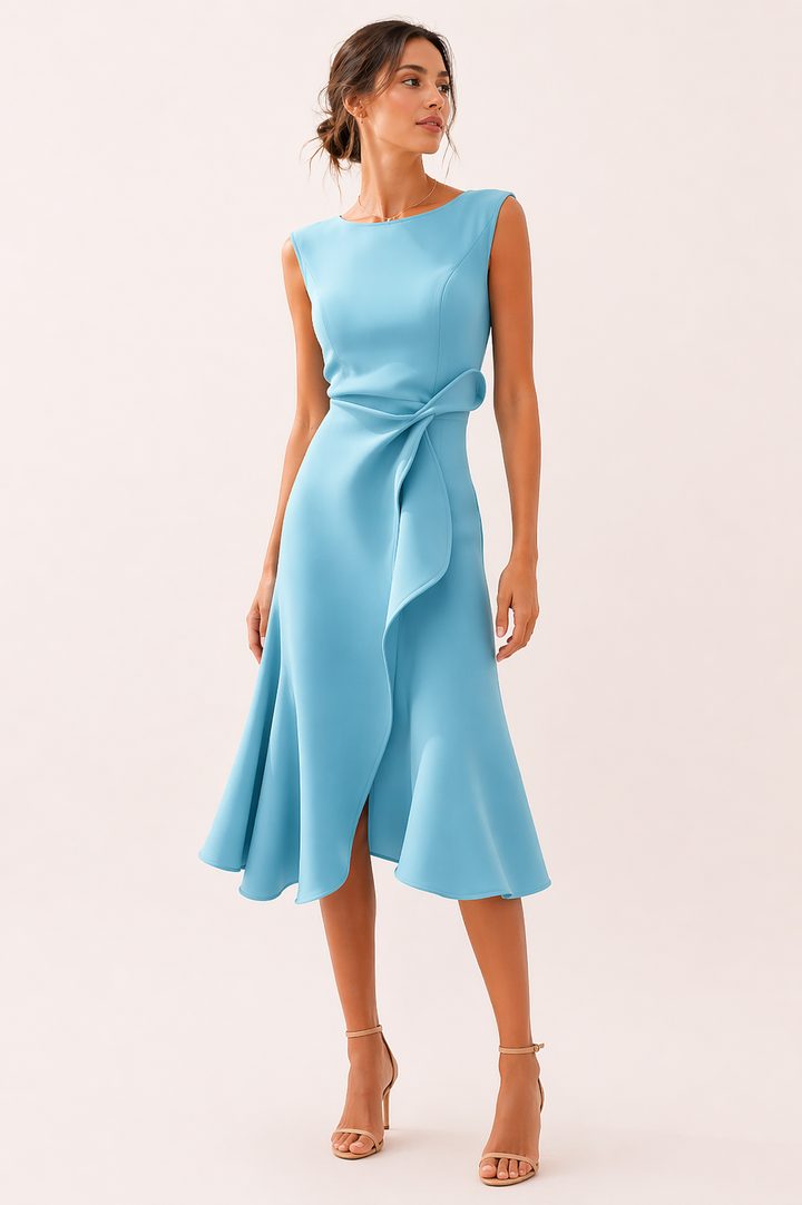 Vestido midi mujer elegante entallado abertura - Mireia