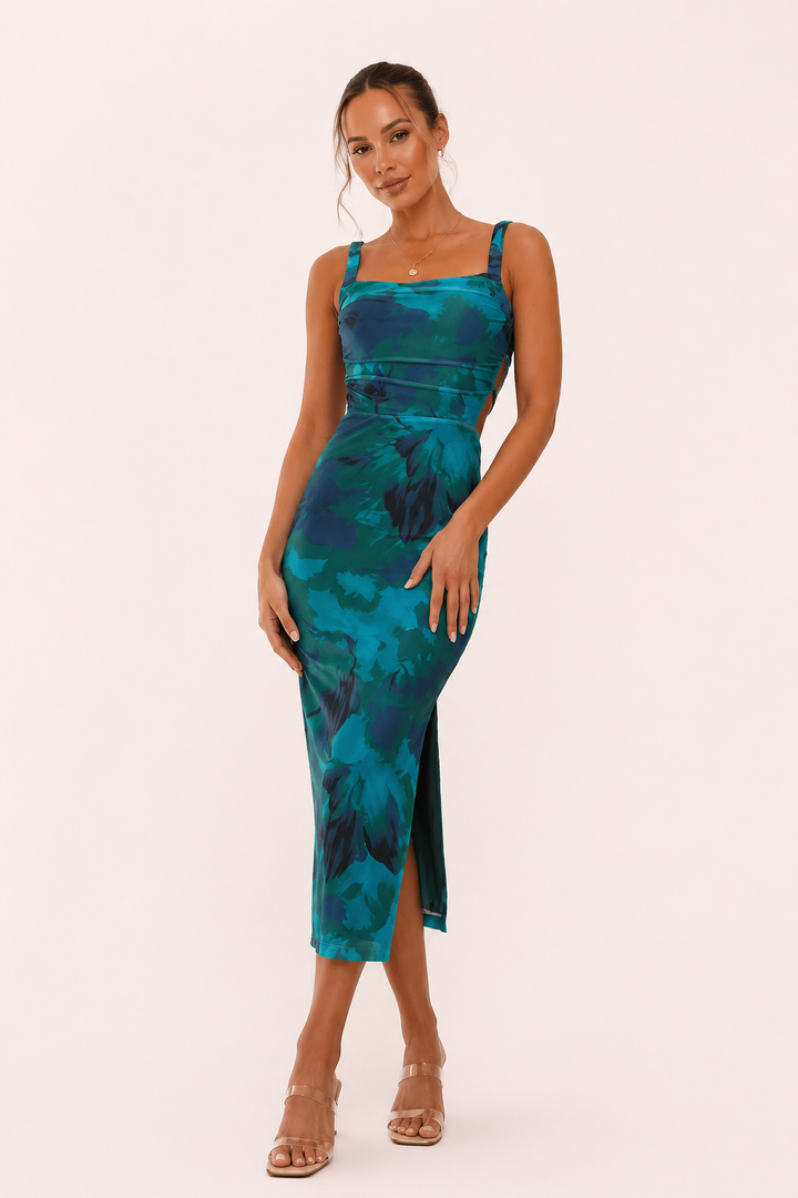 Vestido midi estampado tirantes abertura lateral mujer - Celina