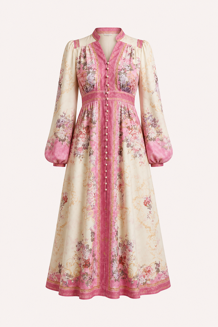 Vestido midi mujer floral botones manga larga - Serena