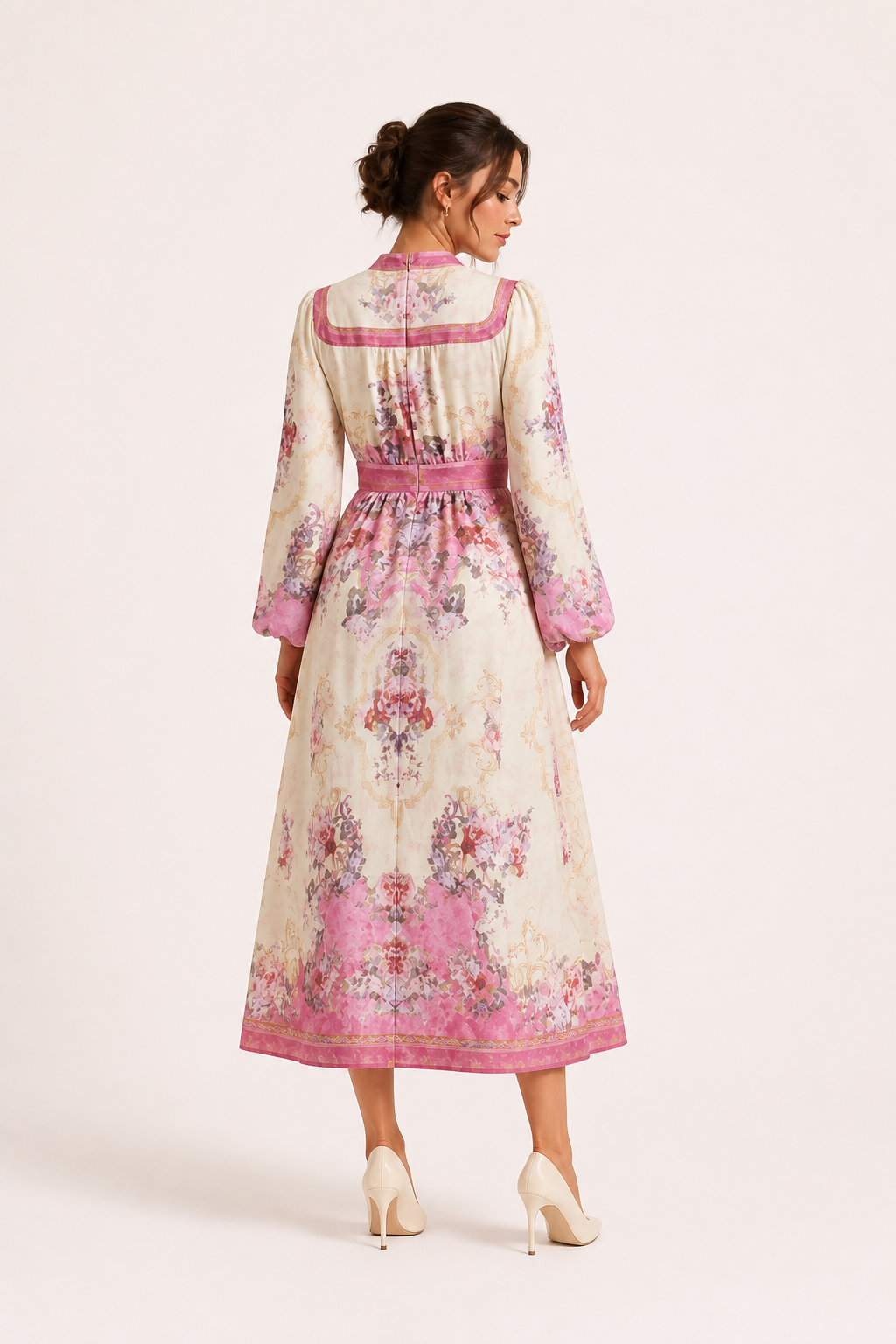 Vestido midi mujer floral botones manga larga - Serena