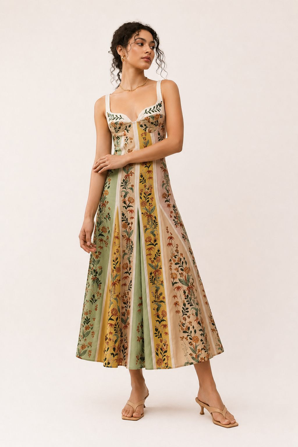 Vestido midi mujer tirantes estampado floral corte entallado verano - Lorena
