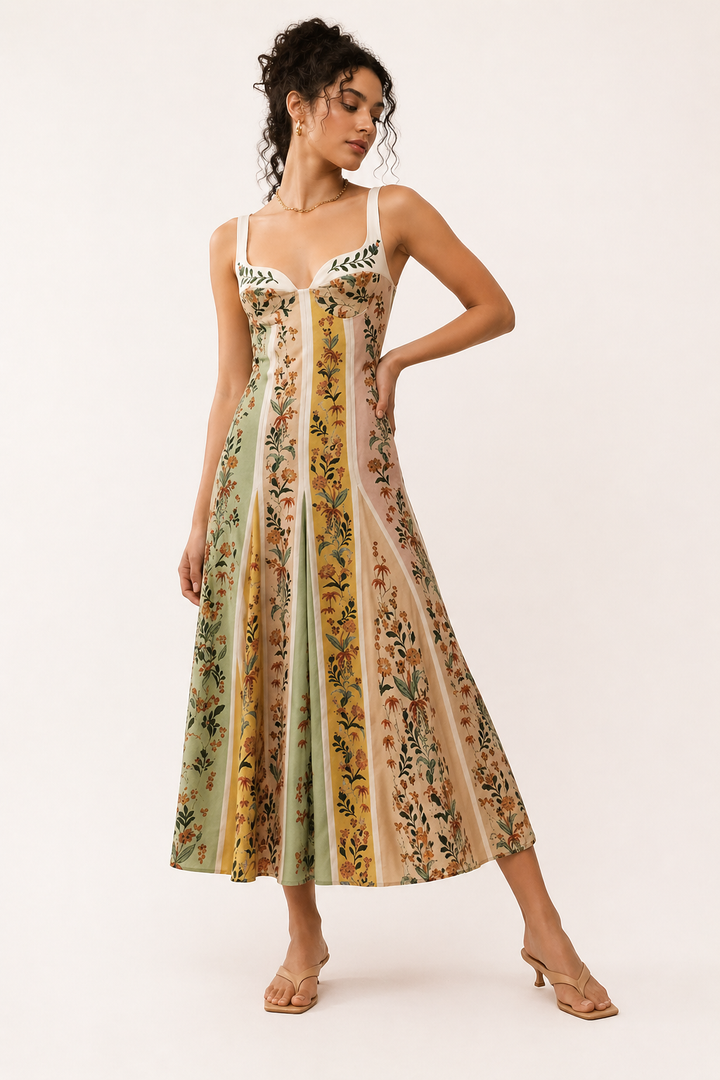 Vestido midi mujer tirantes estampado floral corte entallado verano - Lorena