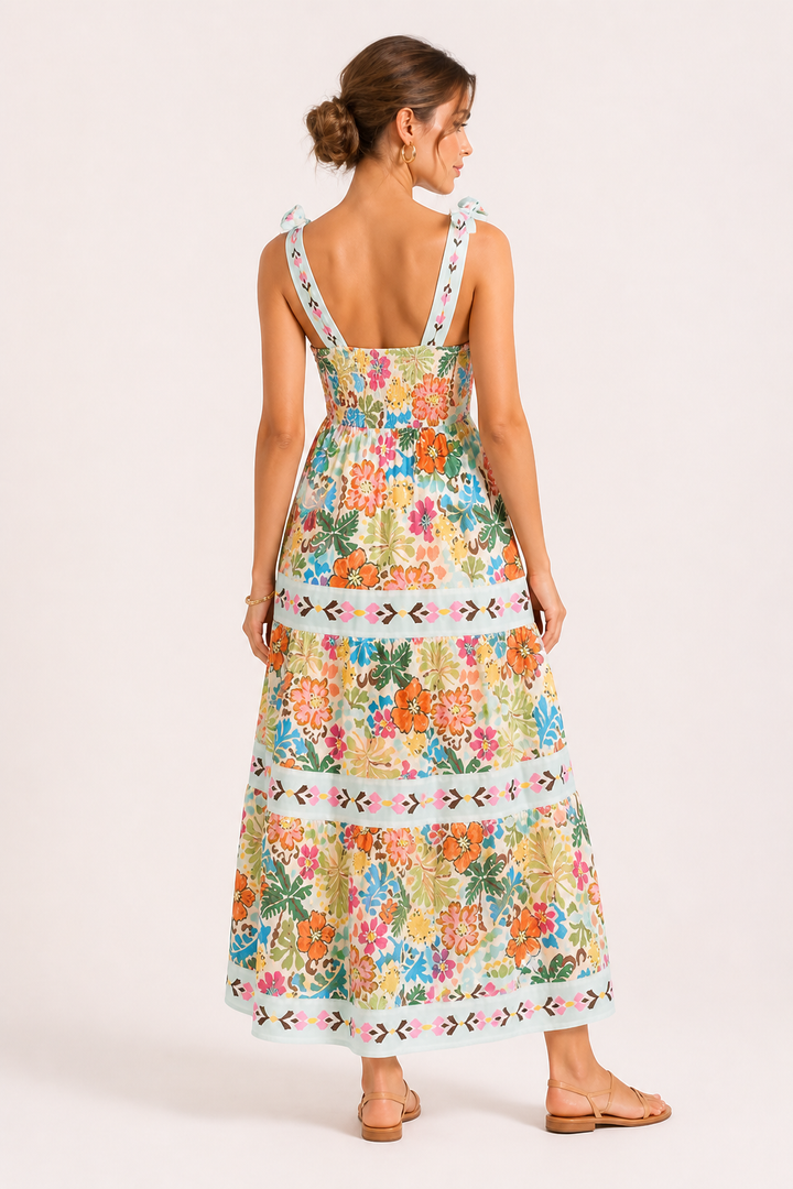 Vestido midi mujer tirantes lazo estampado floral verano - Estela