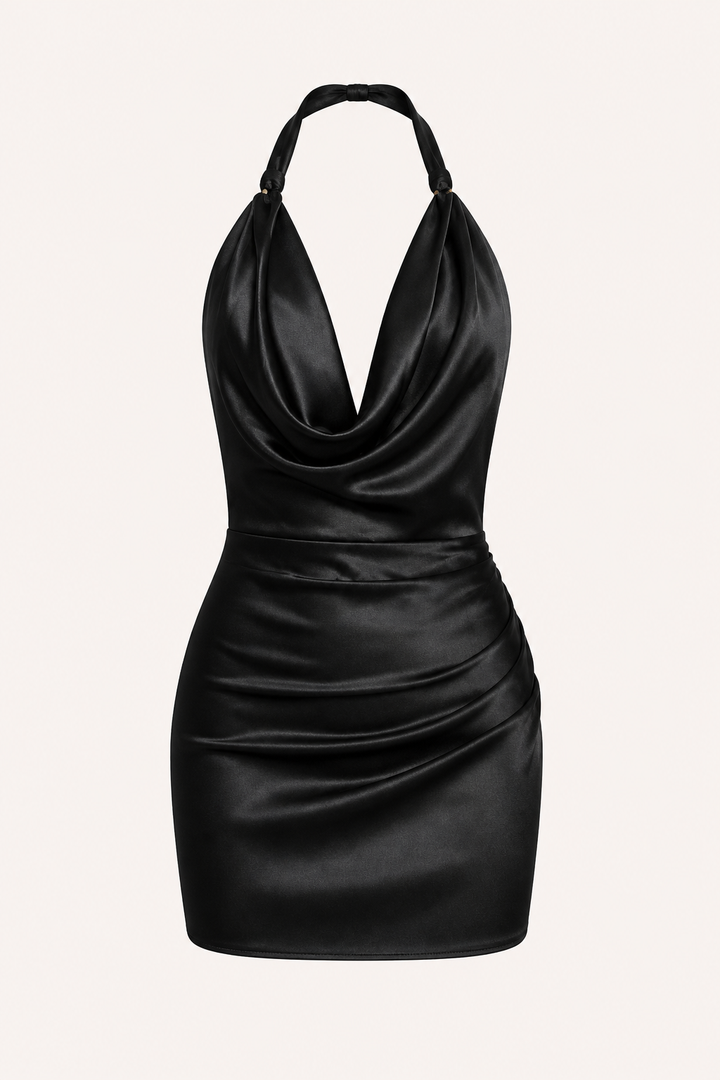Vestido corto mujer tirantes cuello drapeado ajuste entallado fiesta - Kaela