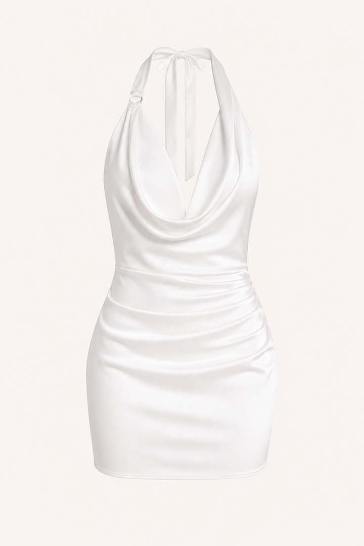 Vestido corto mujer tirantes cuello drapeado ajuste entallado fiesta - Kaela