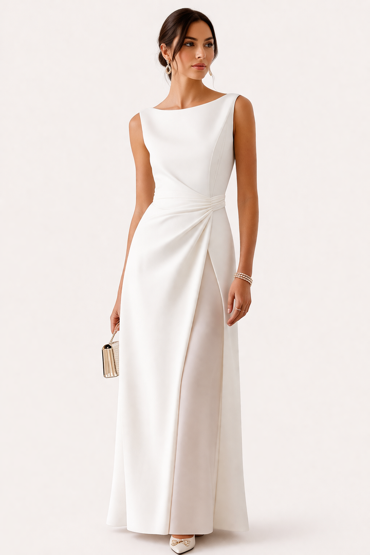 Vestido largo entallado con drapeado lateral y abertura para mujer - Helga
