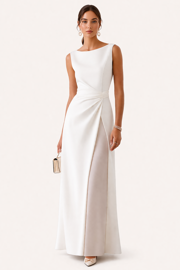 Vestido largo entallado con drapeado lateral y abertura para mujer - Helga