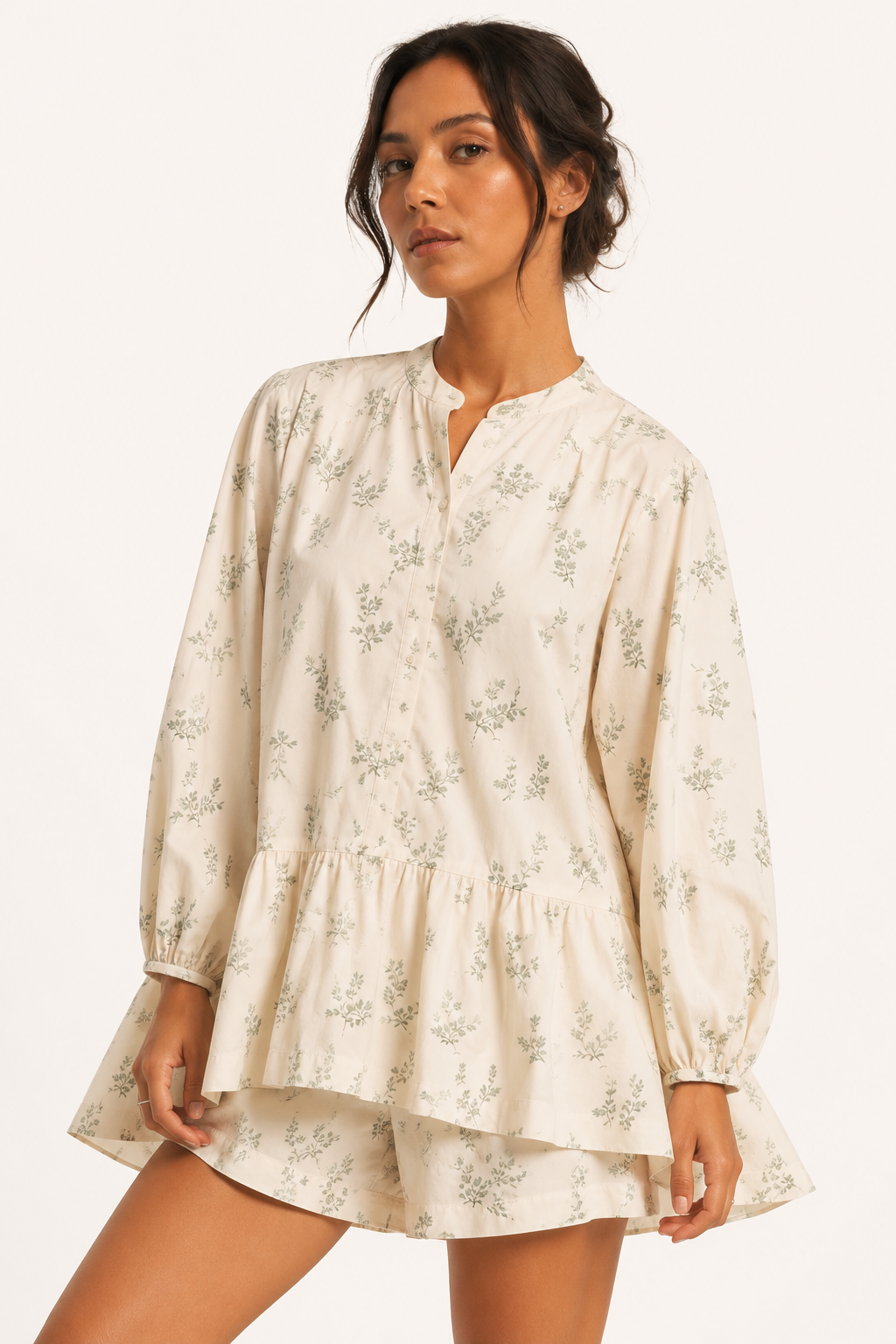 Vestido corto mujer estampado floral manga larga ligero - Amelie
