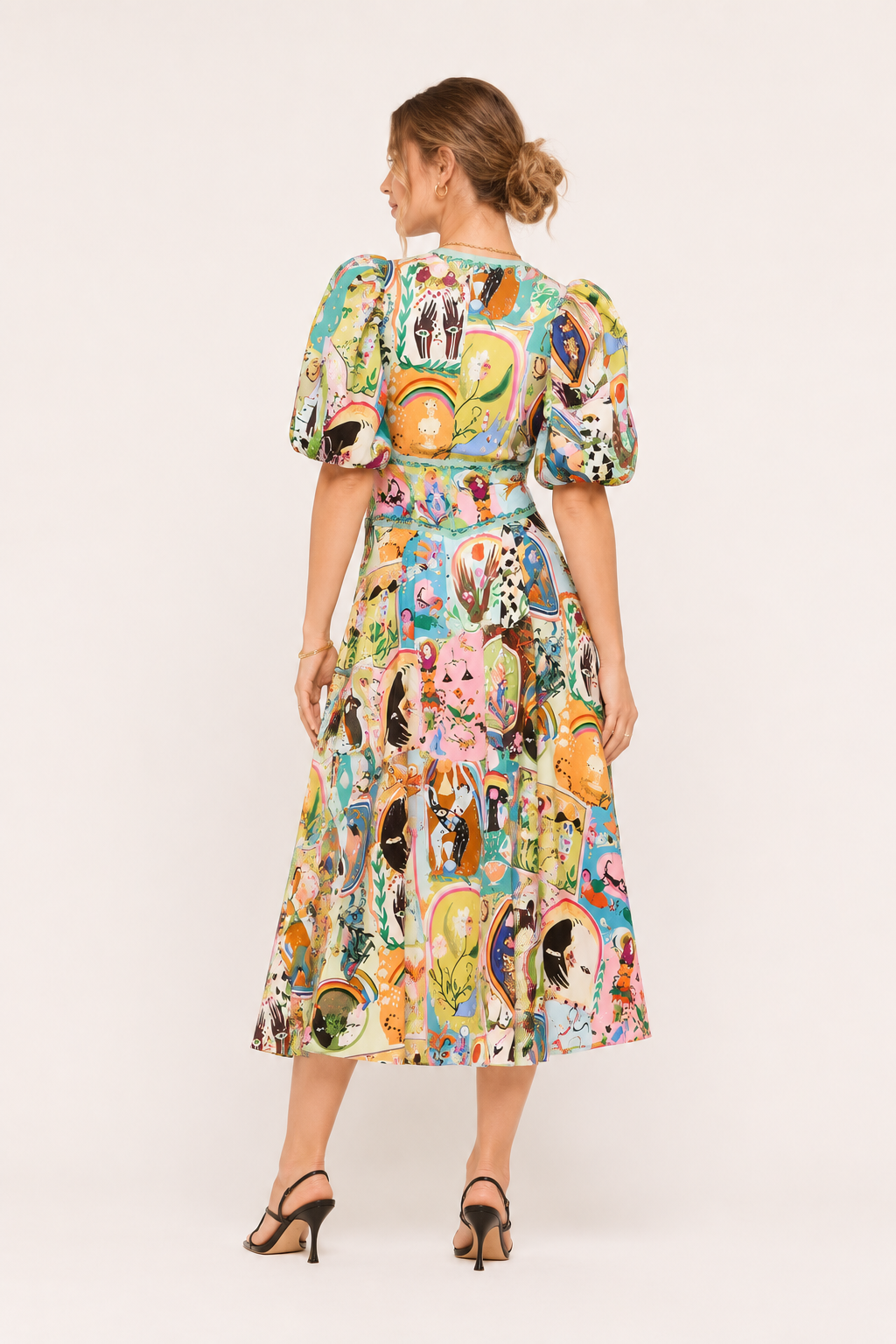 Vestido midi mujer estampado colorido manga abullonada verano - Matilda