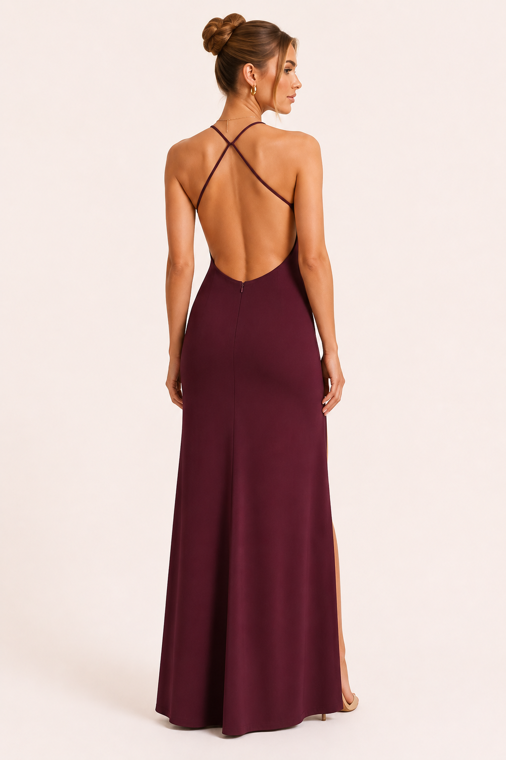 Vestido largo mujer abertura lateral espalda descubierta elegante - Kiara