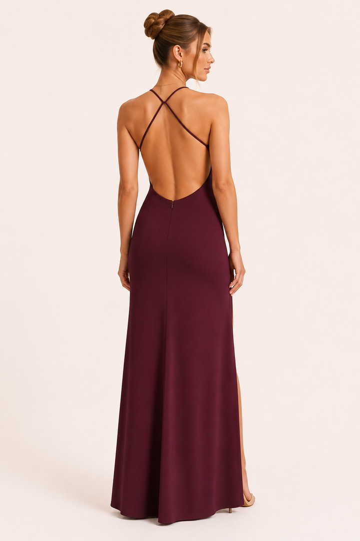 Vestido largo mujer abertura lateral espalda descubierta elegante - Kiara