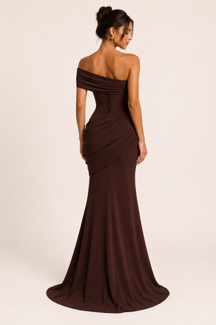 Vestido largo mujer hombros descubiertos ajuste elegante fiesta - Aurelia