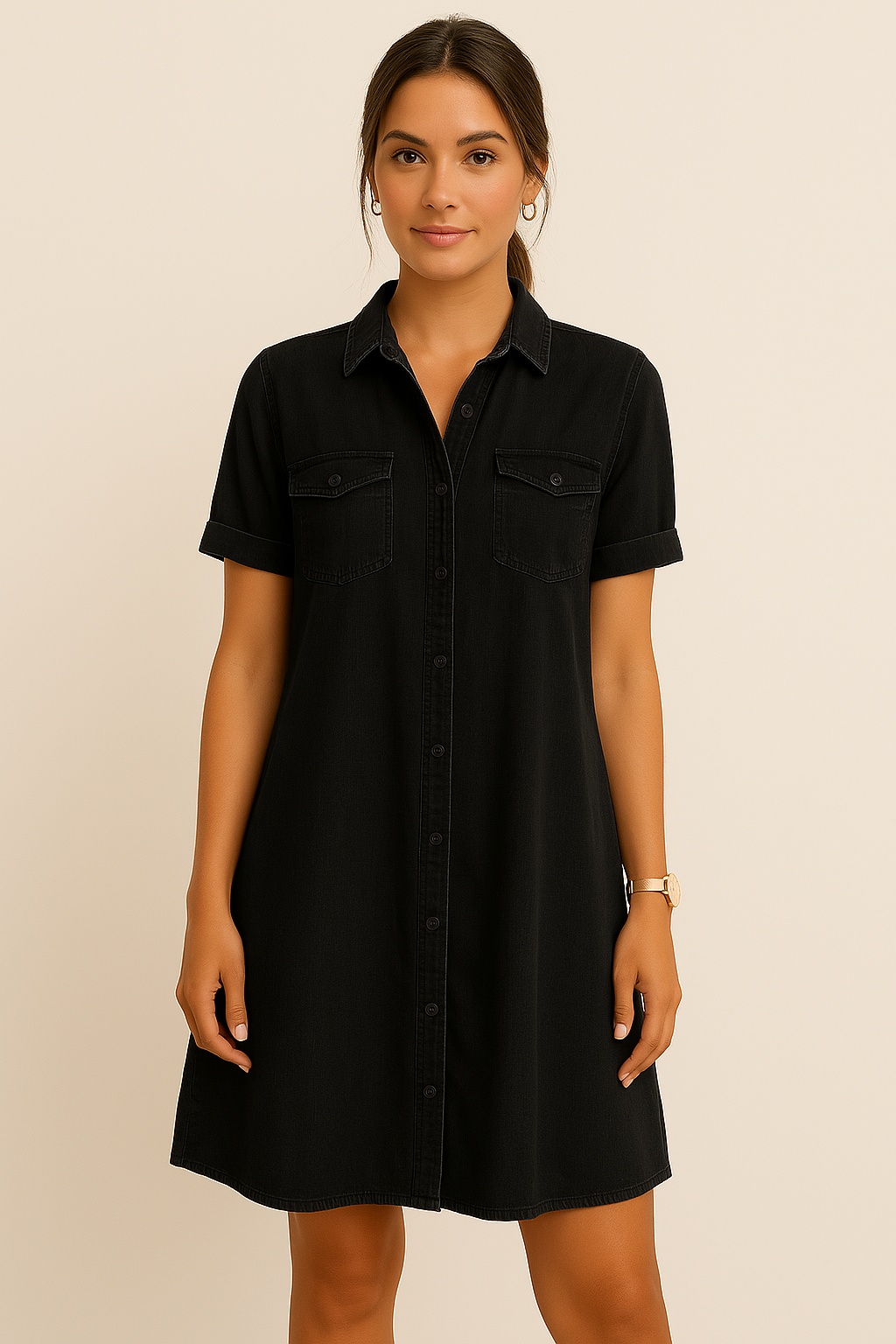 Vestido camisero denim de ajuste cómodo para mujer - Claire