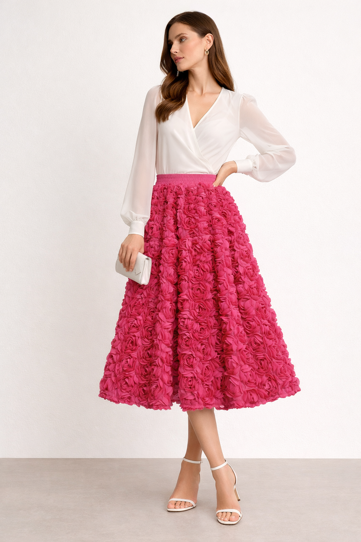 Falda de tejido para mujer volumen floral - Vaiva