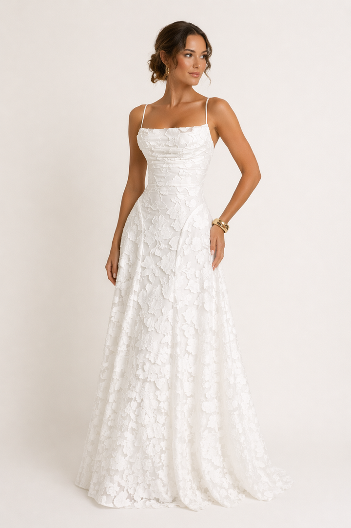 Vestido largo elegante de tirantes con escote recto - Lily