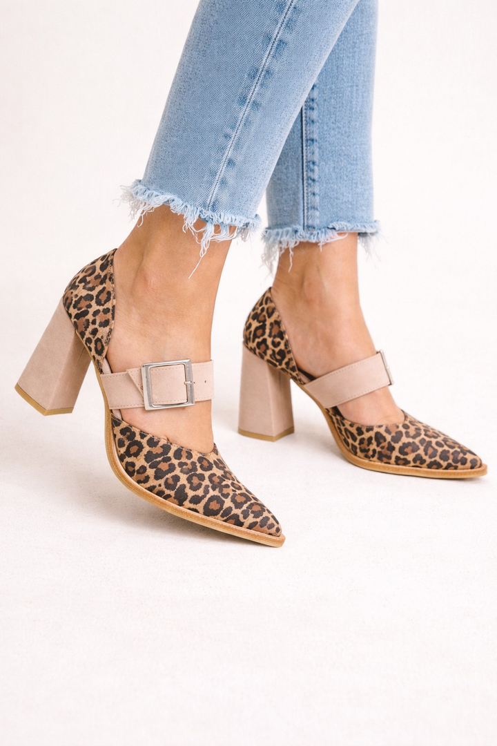 Zapatos mujer tacón bloque hebilla estampado leopardo - Virela