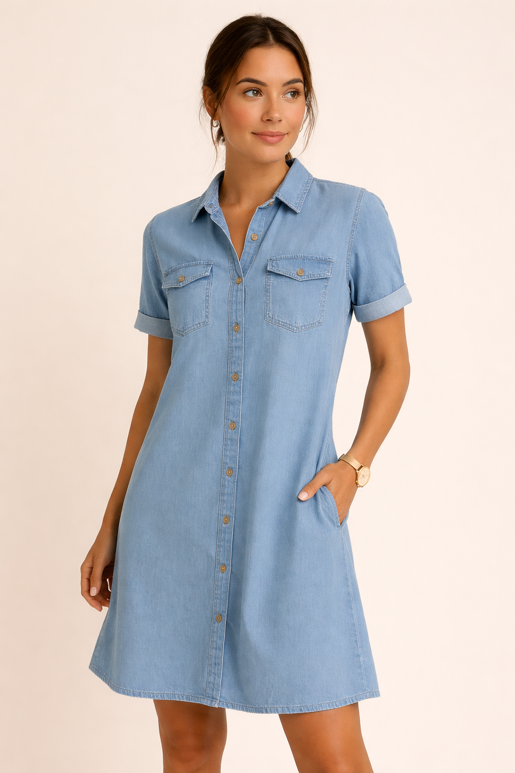 Vestido camisero denim de ajuste cómodo para mujer - Claire