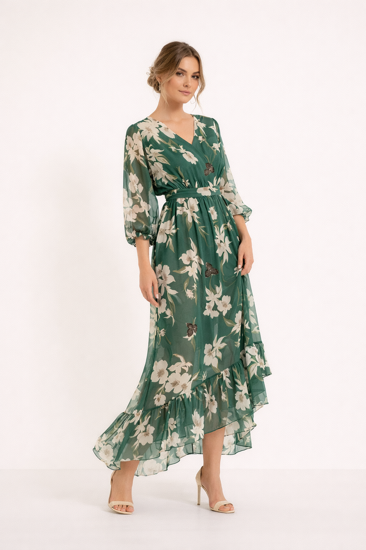 Vestido midi estampado floral de fiesta para mujer - Giulia