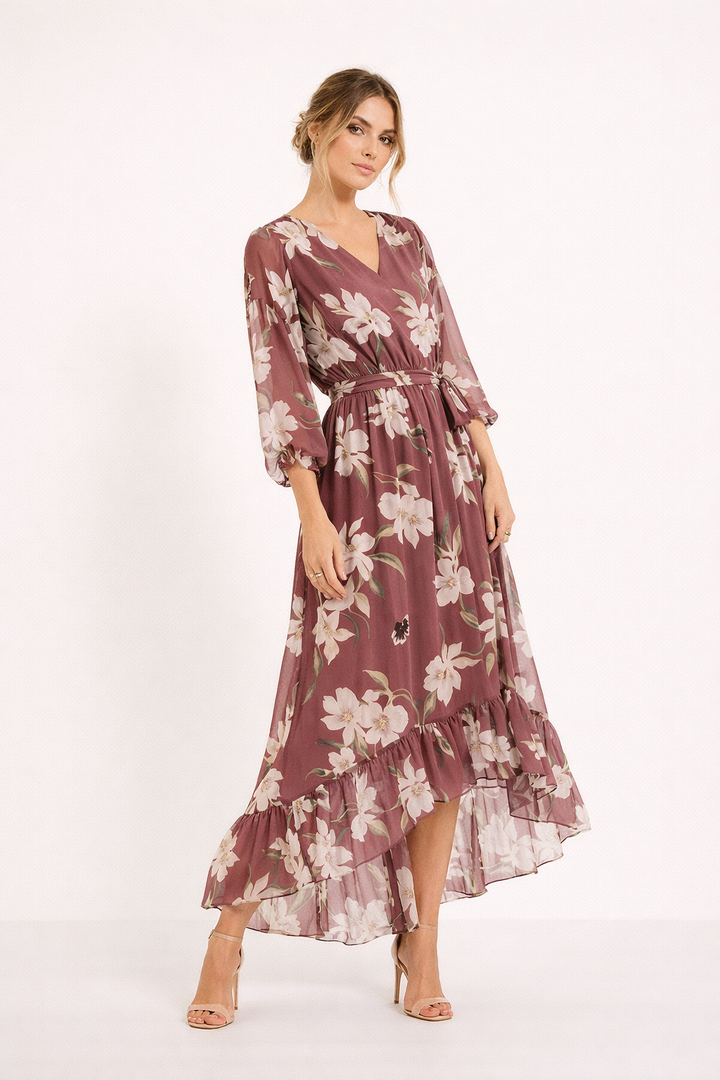 Vestido midi estampado floral de fiesta para mujer - Giulia