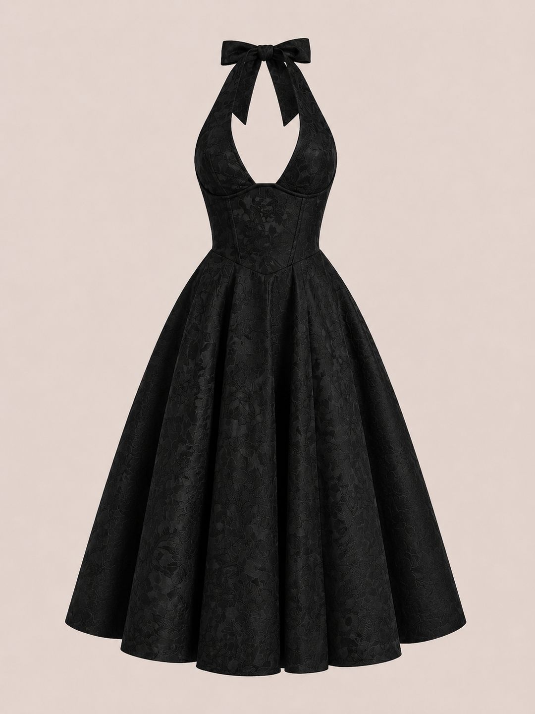 Vestido midi mujer cuello halter falda amplia elegante - Elodie