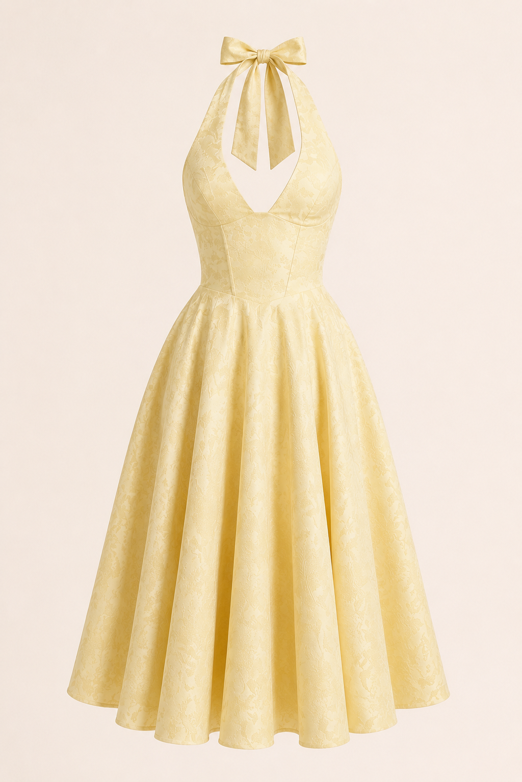 Vestido midi mujer cuello halter falda amplia elegante - Elodie