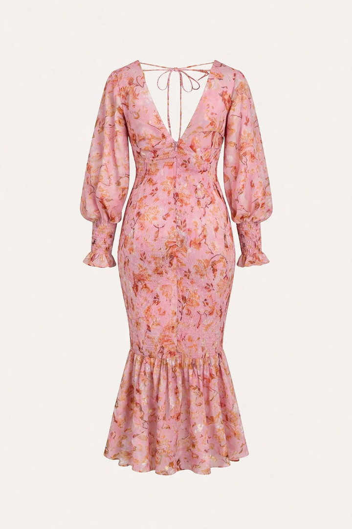 Vestido midi floral entallado con escote en pico para mujer - Chiara