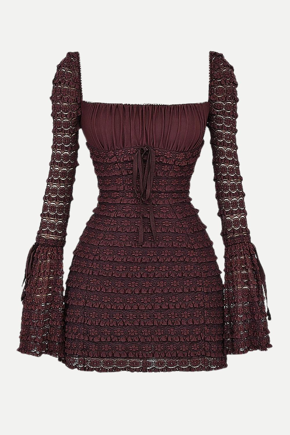 Vestido corto de mujer con fruncido y mangas largas - Signeva