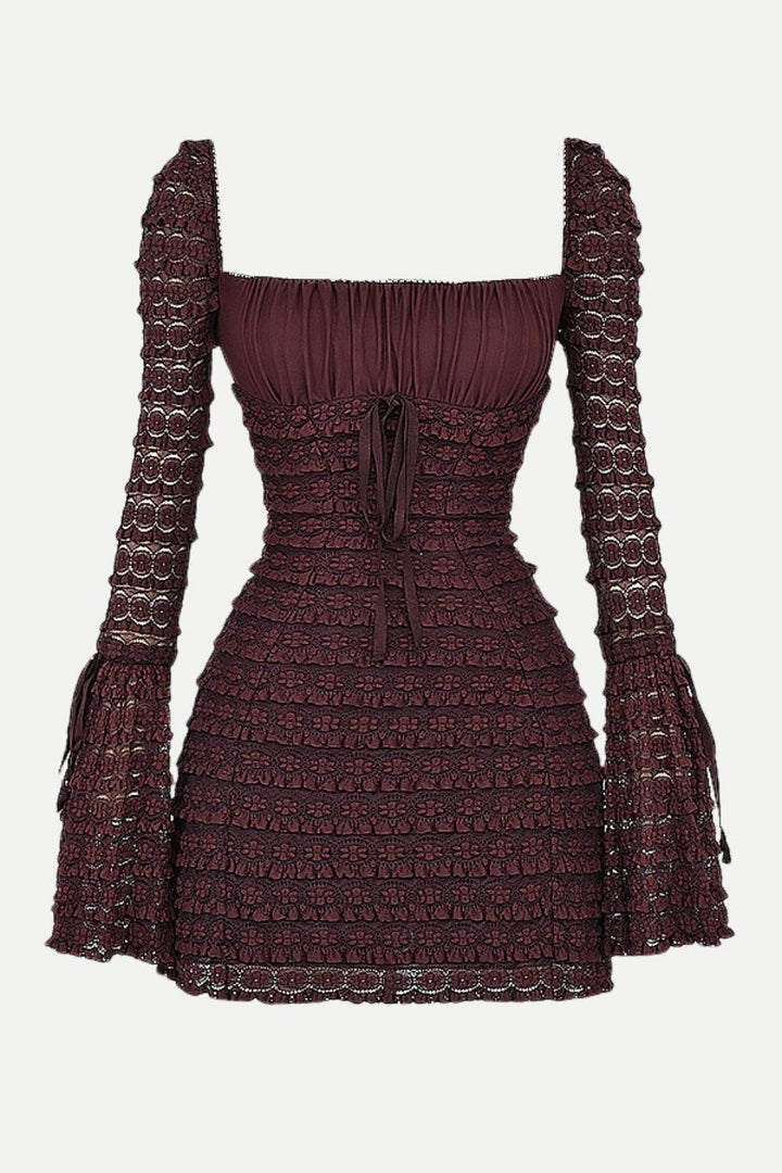 Vestido corto de mujer con fruncido y mangas largas - Signeva