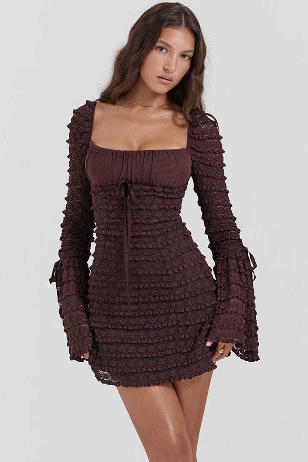 Vestido corto de mujer con fruncido y mangas largas - Signeva