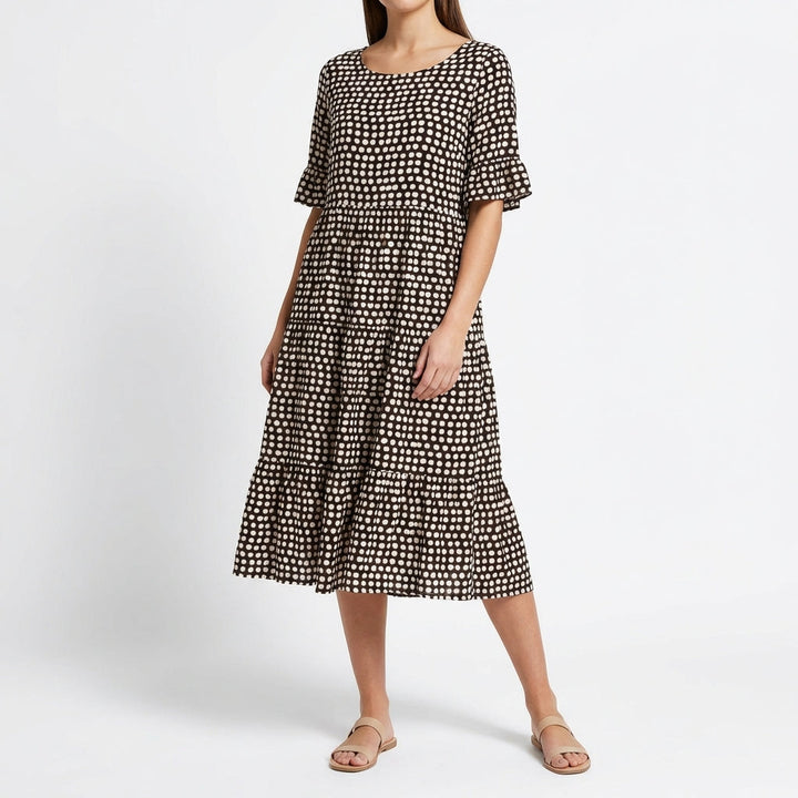 Coral | Vestido Midi Escalonado Manga Volante Mujer