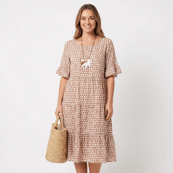 Coral | Vestido Midi Escalonado Manga Volante Mujer