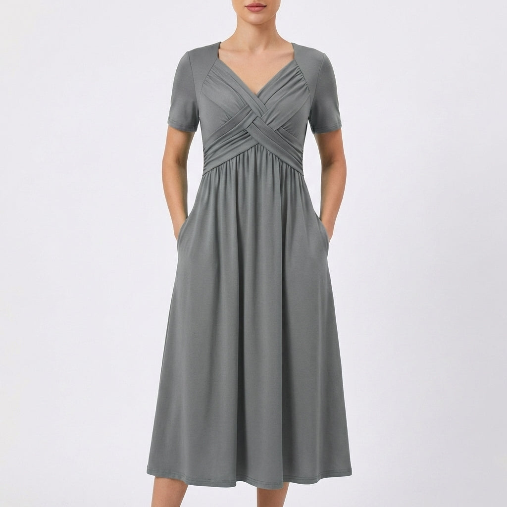 Dulce | Vestido Midi Escote V Manga Corta Mujer