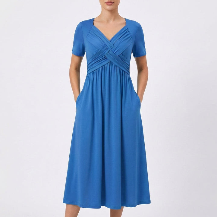 Dulce | Vestido Midi Escote V Manga Corta Mujer