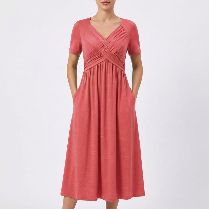 Dulce | Vestido Midi Escote V Manga Corta Mujer