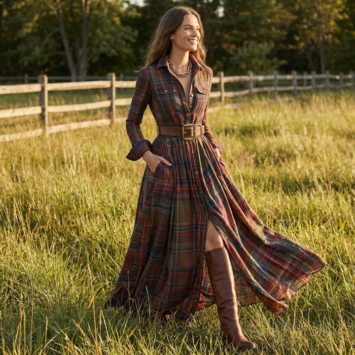 Escocia | Vestido Camisero Largo Cuadros Mujer