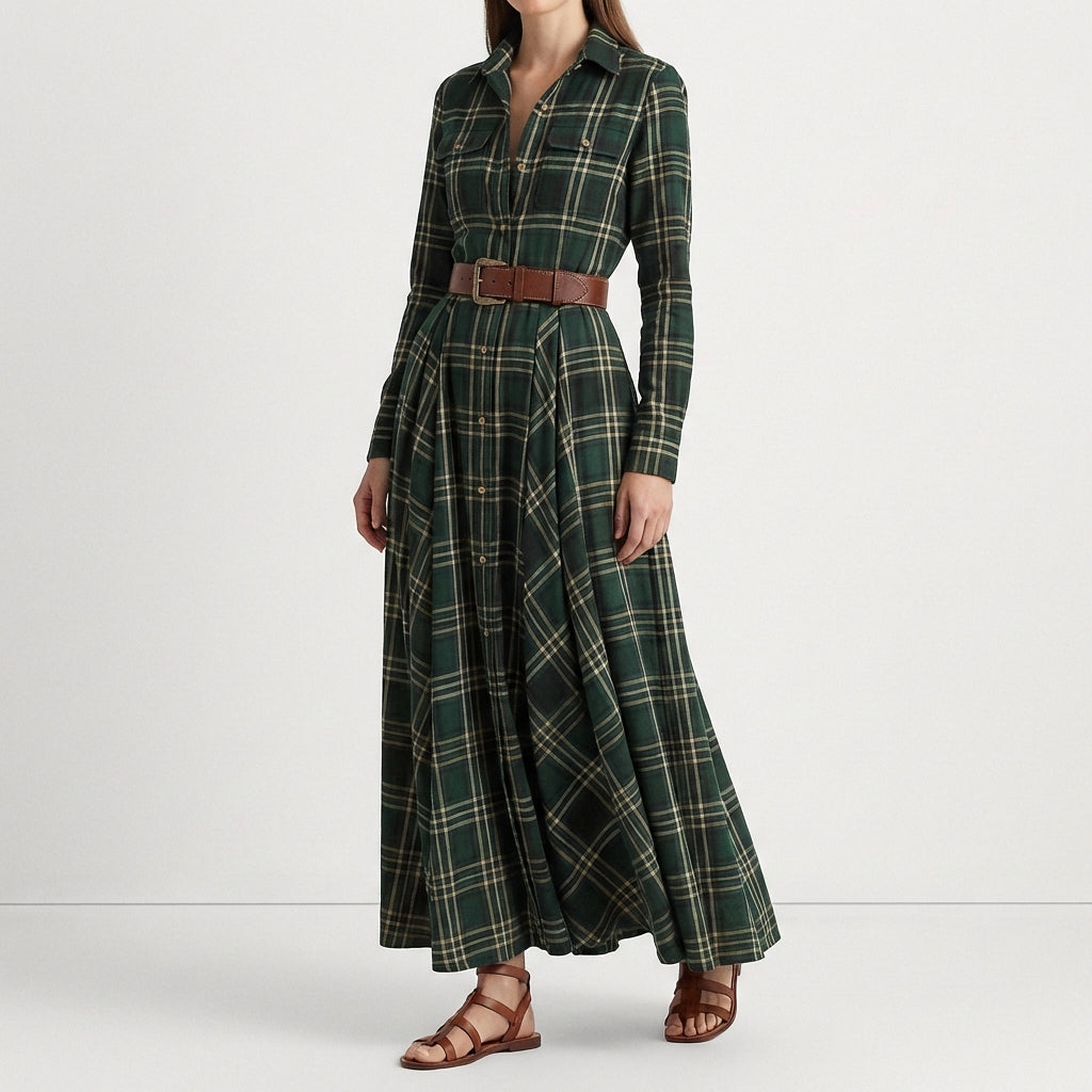 Escocia | Vestido Camisero Largo Cuadros Mujer